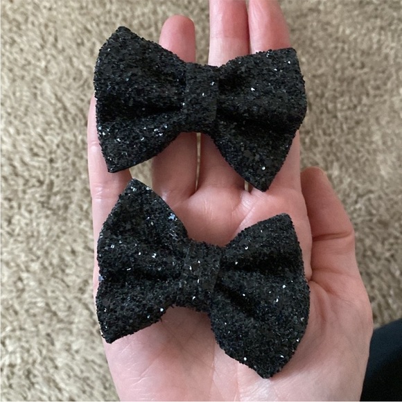 Vintage Accessories - VTG 80’s Black Glitter Shoe Bow Bows